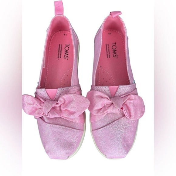 TOMS Alpargata Bow Slip-On Pink Sparkle Youth Shoes size 5 - Picture 6 of 11